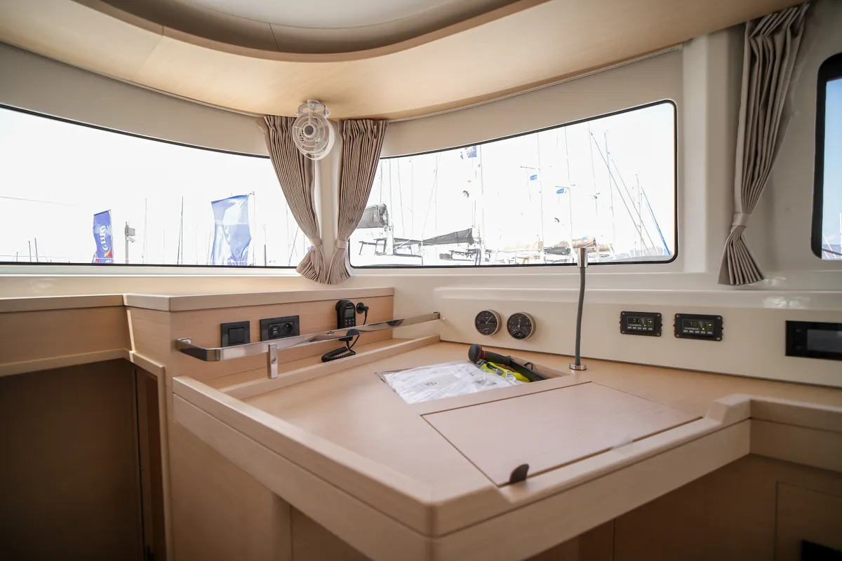 Salon of Sesamo, a Lagoon 46 catamaran at Olbia, Italy