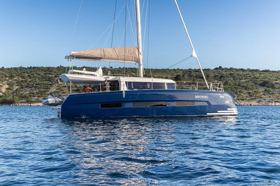Exterior view of Mark, a Dufour 48 Catamaran catamaran at Primošten, Croatia