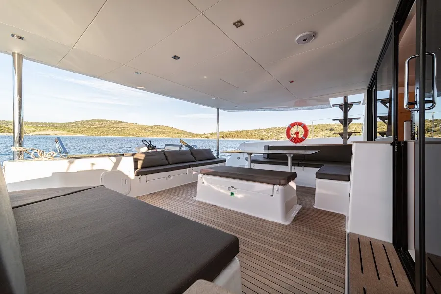 Deck of Mark, a Dufour 48 Catamaran catamaran at Primošten, Croatia