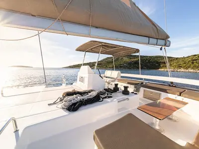 Cockpit of Mark, a Dufour 48 Catamaran catamaran at Primošten, Croatia