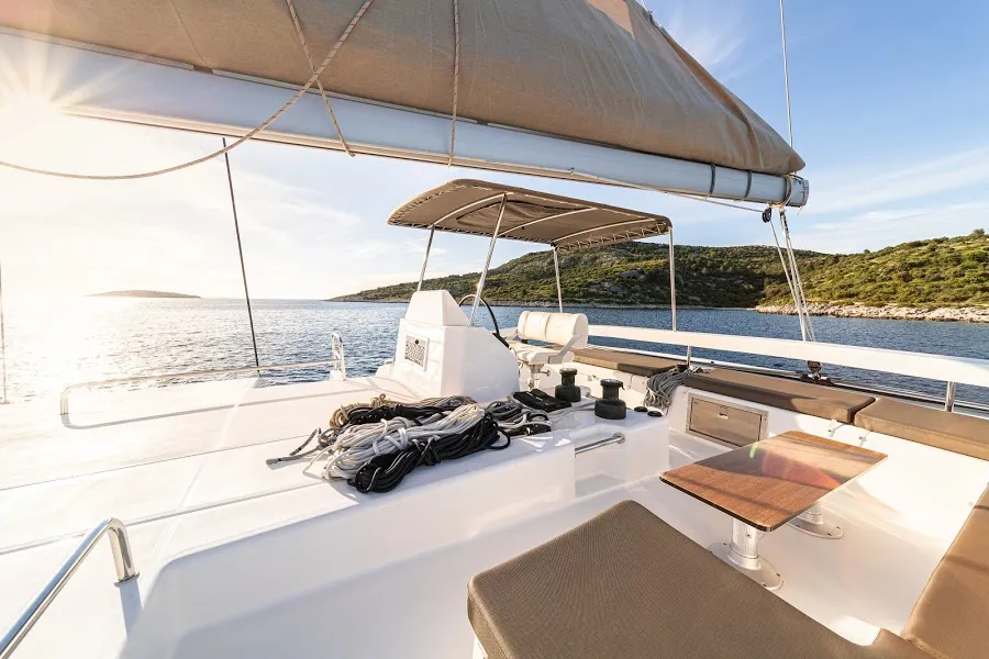 Cockpit of Mark, a Dufour 48 Catamaran catamaran at Primošten, Croatia