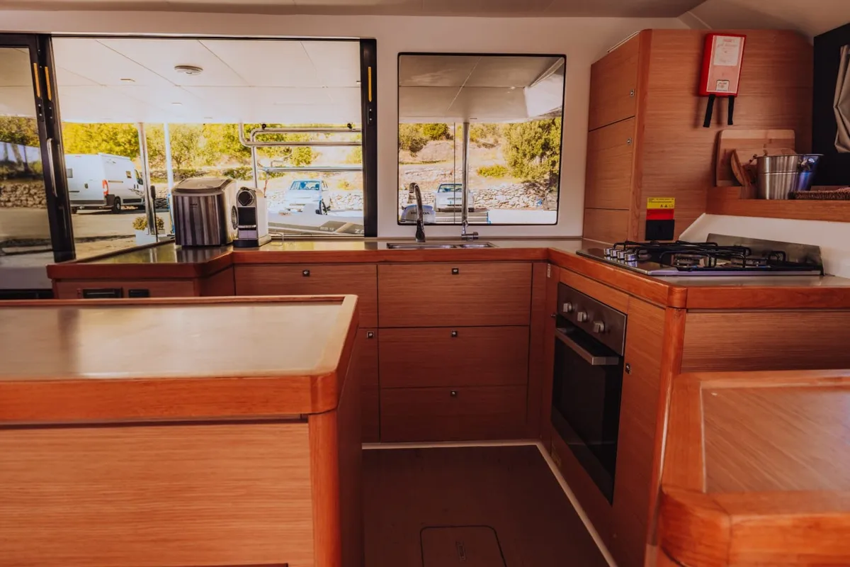 Galley of Mark, a Dufour 48 Catamaran catamaran at Primošten, Croatia