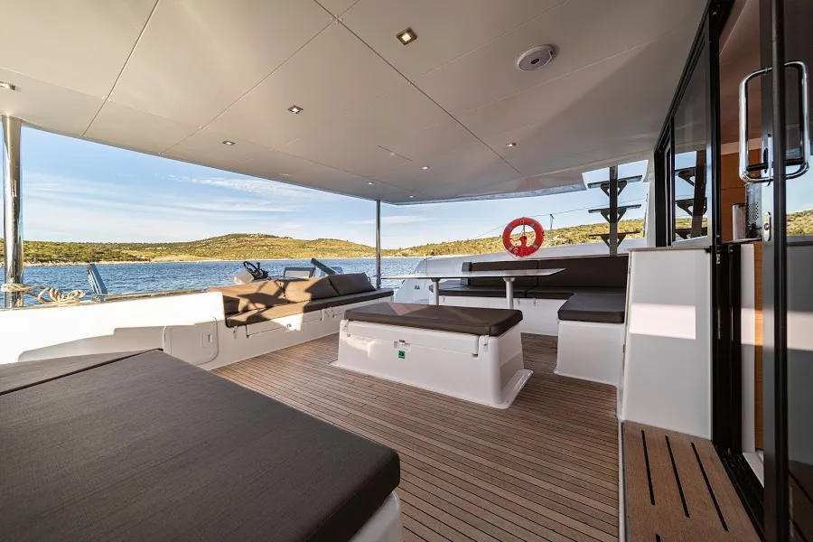 Deck of Mark, a Dufour 48 Catamaran catamaran at Primošten, Croatia
