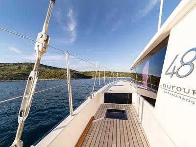 Deck of Mark, a Dufour 48 Catamaran catamaran at Primošten, Croatia