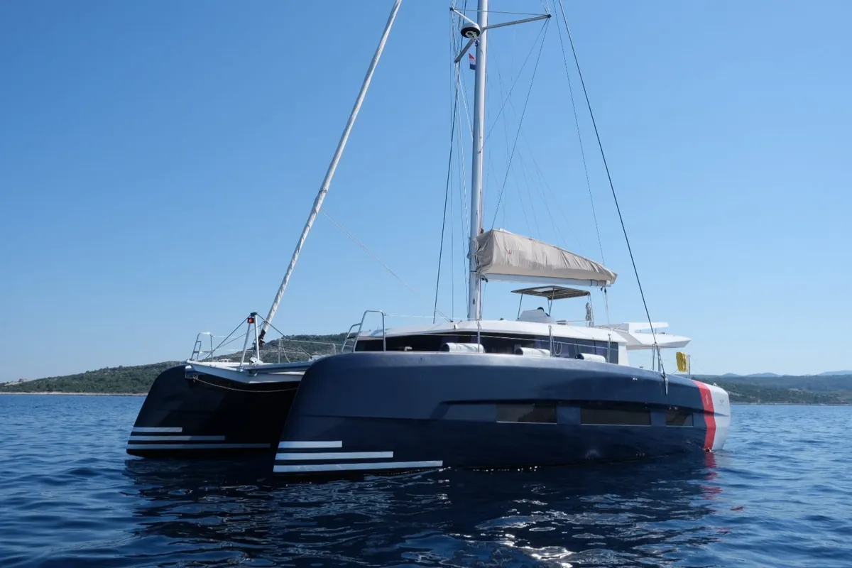 Exterior view of Mark, a Dufour 48 Catamaran catamaran at Primošten, Croatia