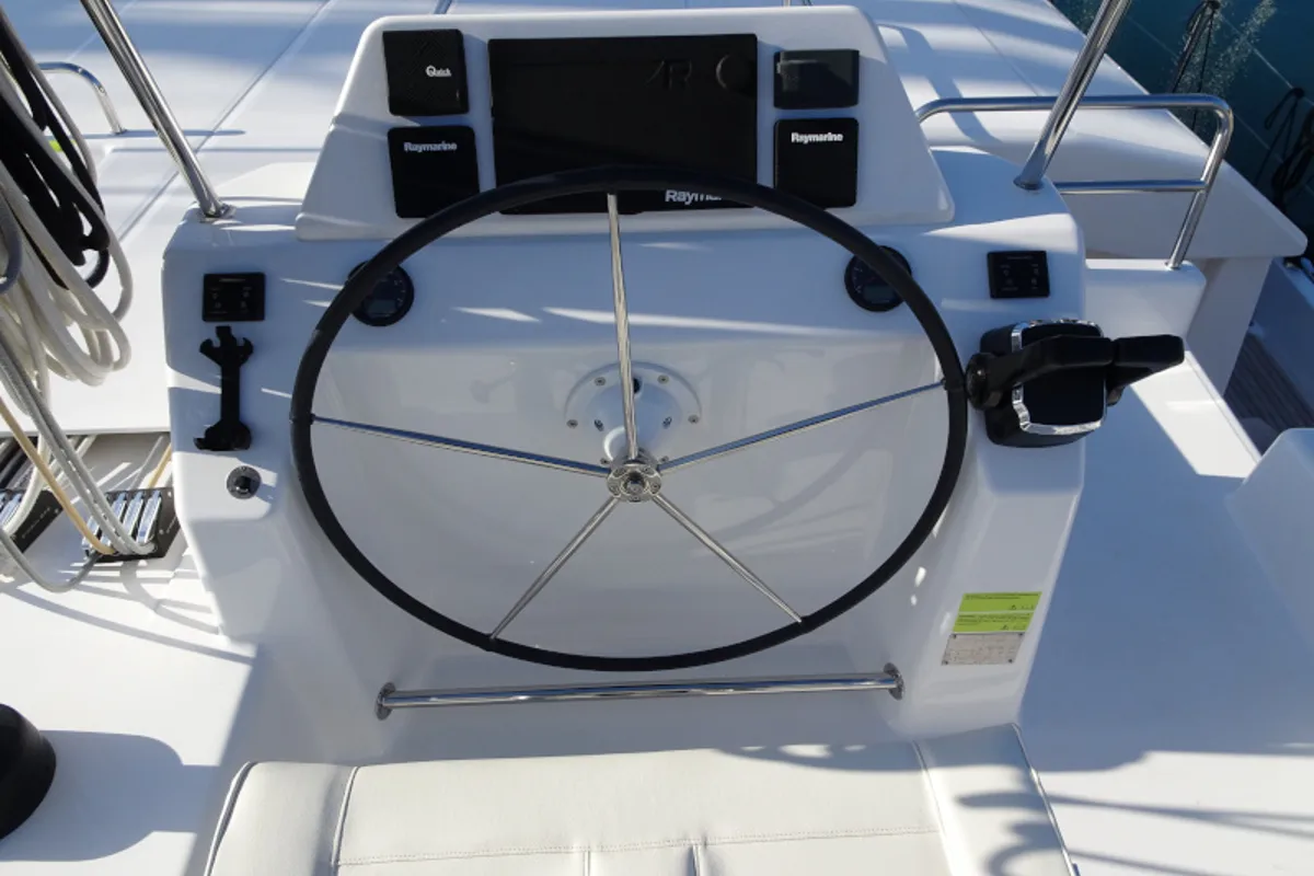 Cockpit of Mark, a Dufour 48 Catamaran catamaran at Primošten, Croatia