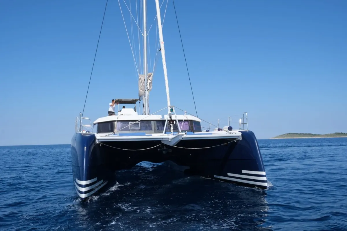 Exterior view of Mark, a Dufour 48 Catamaran catamaran at Primošten, Croatia