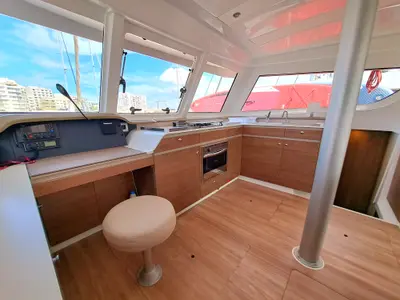 Salon of TURANDOT, a Bali Catspace catamaran at Sant Antoni de Portmany, Spain