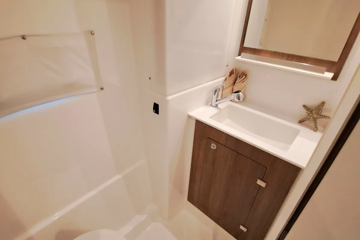 Head on TURANDOT, a Bali Catspace catamaran at Sant Antoni de Portmany, Spain
