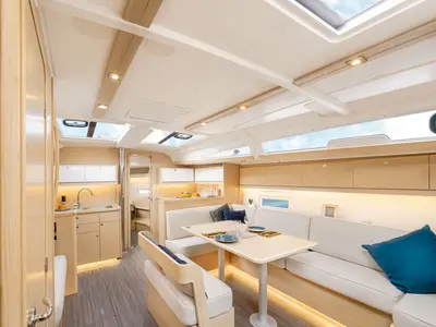 Salon of Alma Libre X, a Dufour 430 sailboat at Municipal Unit of Lefkada, Greece