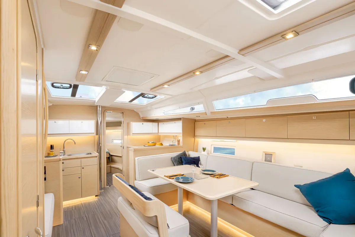Salon of Alma Libre X, a Dufour 430 sailboat at Municipal Unit of Lefkada, Greece