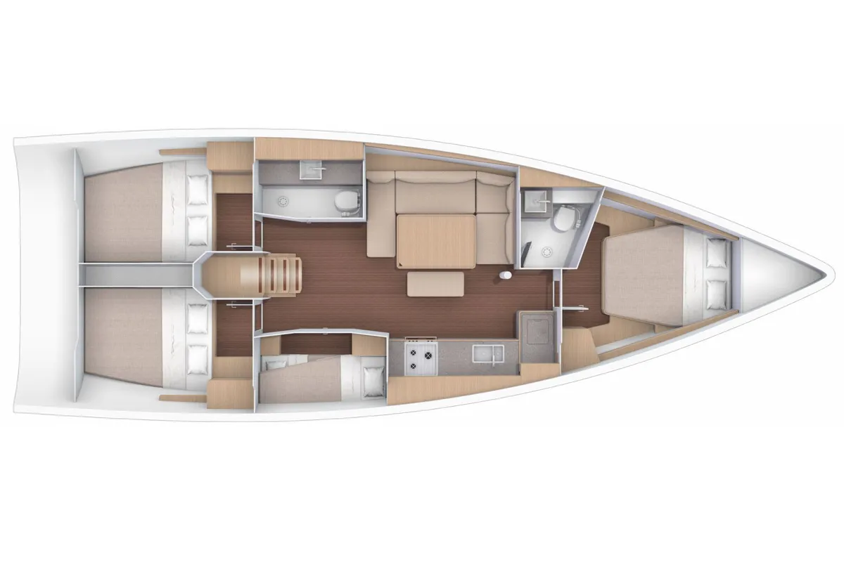 Floor plan of Alma Libre X, a Dufour 430 sailboat at Municipal Unit of Lefkada, Greece