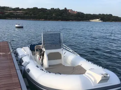 Exterior view of Cap 570, a Capelli Tempest 570 motorboat at Porto Cervo, Italy