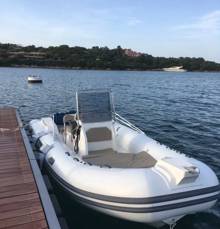 Exterior view of Cap 570, a Capelli Tempest 570 motorboat at Porto Cervo, Italy