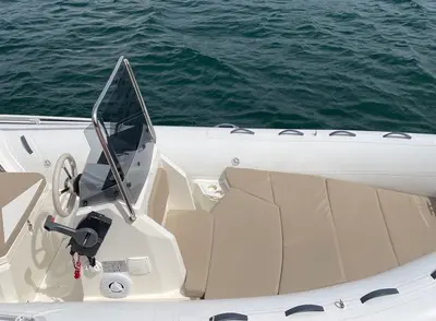 Cockpit of Cap 570, a Capelli Tempest 570 motorboat at Porto Cervo, Italy