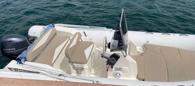 Cockpit of Cap 570, a Capelli Tempest 570 motorboat at Porto Cervo, Italy