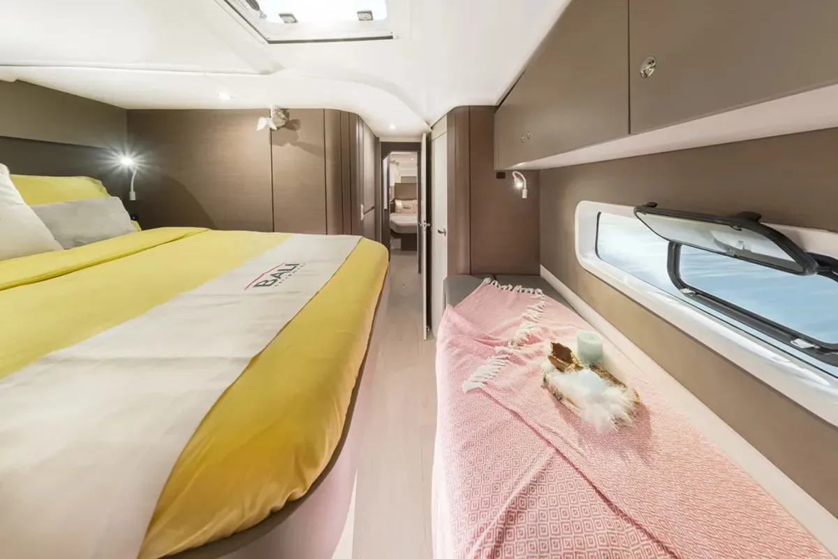 Cabin on Hasta La Vista, a Bali Catspace catamaran at Grad Šibenik, Croatia