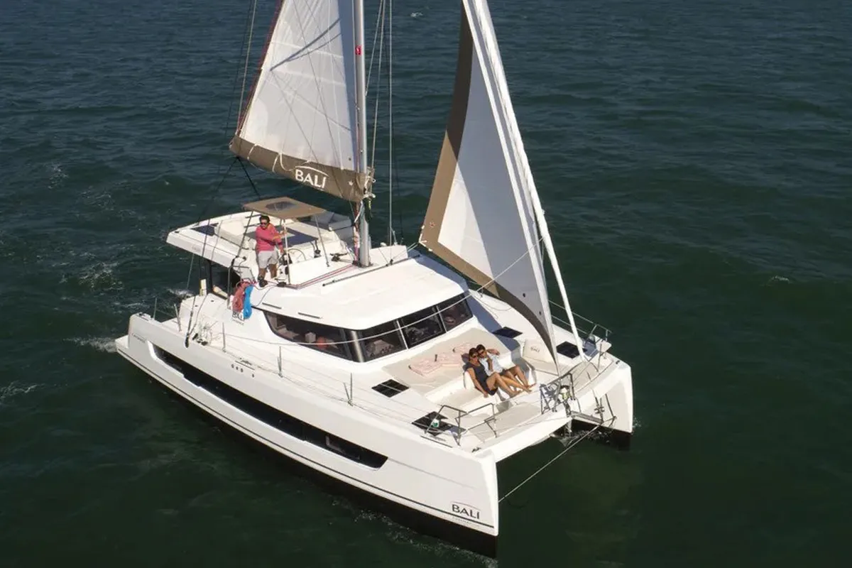 Exterior view of Hasta La Vista, a Bali Catspace catamaran at Grad Šibenik, Croatia