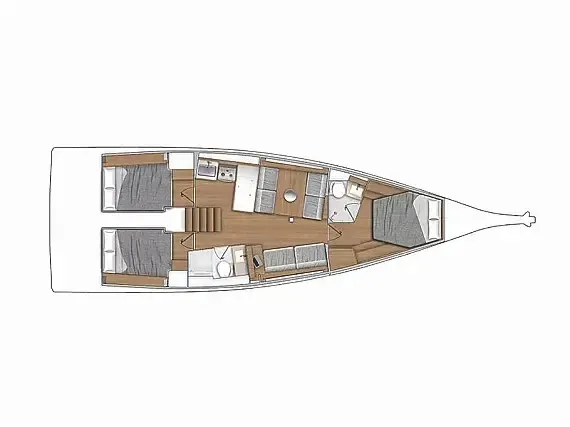Floor plan of Kuroneko, a Beneteau First 44 sailboat at Lavrion, Greece