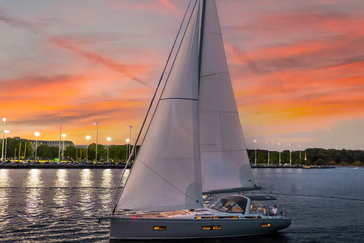 Exterior view of Kuroneko, a Beneteau First 44 sailboat at Lavrion, Greece