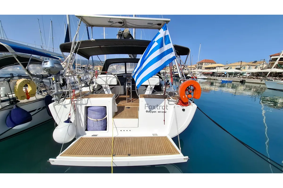 Exterior view of Foxtrot, a Hanse 458 sailboat at Athens, Greece