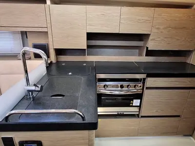 Galley of Foxtrot, a Hanse 458 sailboat at Athens, Greece