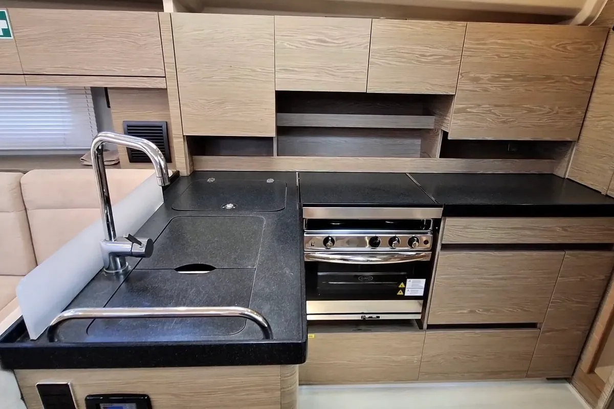 Galley of Foxtrot, a Hanse 458 sailboat at Athens, Greece