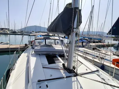 Deck of Foxtrot, a Hanse 458 sailboat at Athens, Greece