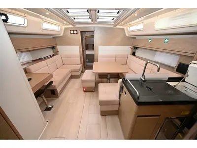 Salon of Foxtrot, a Hanse 458 sailboat at Athens, Greece