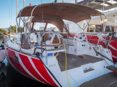 Cockpit of Maloi, a Elan Impression 40 sailboat at Biograd na Moru, Croatia