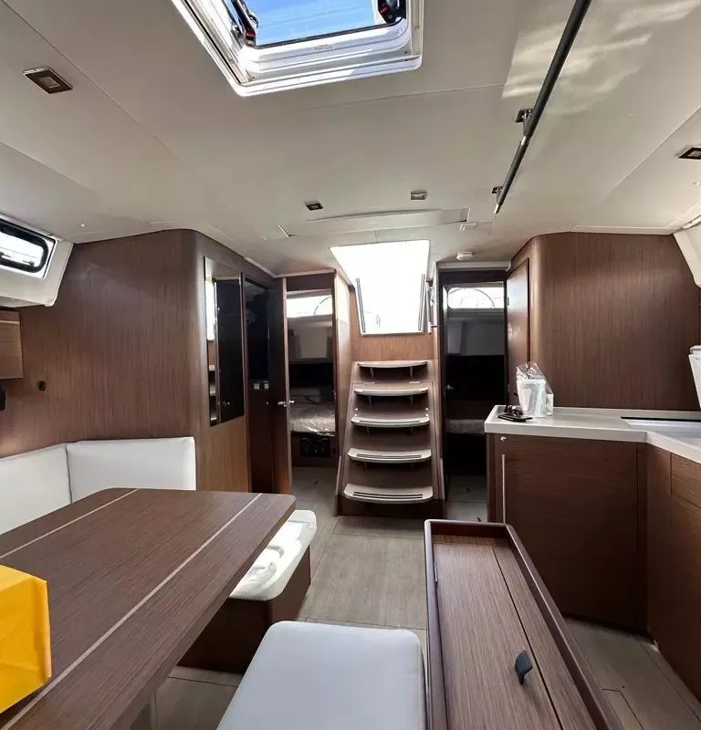 Salon of Moonraker, a Beneteau Oceanis 46.1 sailboat at Olbia, Italy