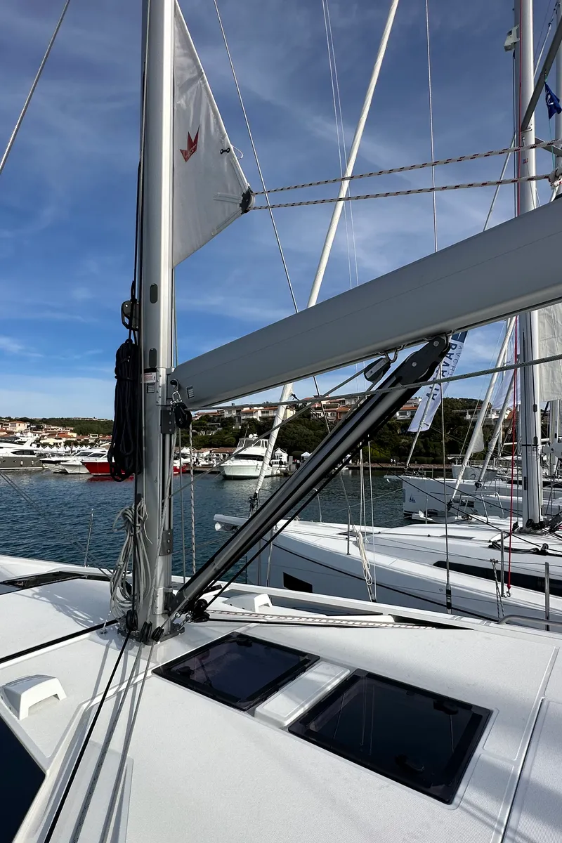 Exterior view of Moonraker, a Beneteau Oceanis 46.1 sailboat at Olbia, Italy