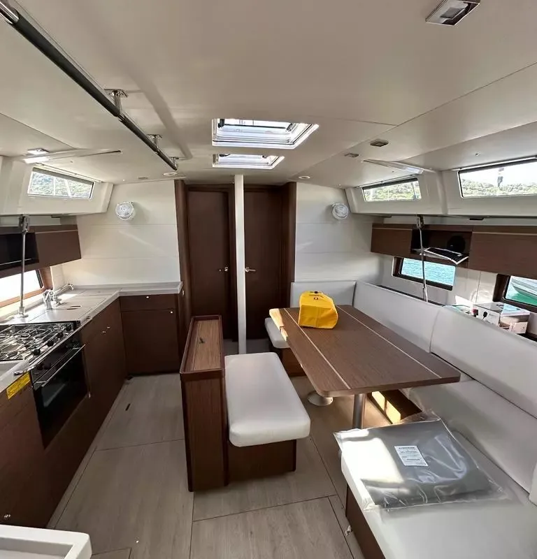 Salon of Moonraker, a Beneteau Oceanis 46.1 sailboat at Olbia, Italy