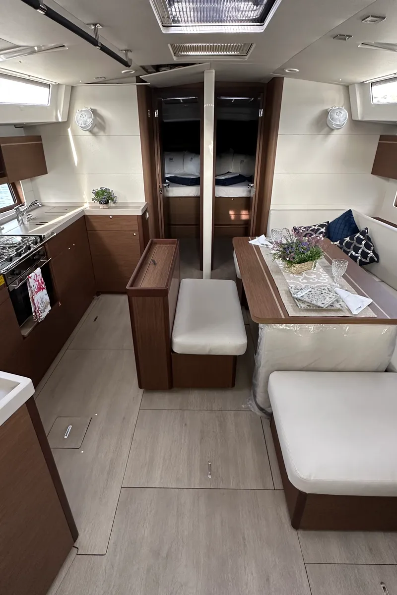 Salon of Moonraker, a Beneteau Oceanis 46.1 sailboat at Olbia, Italy