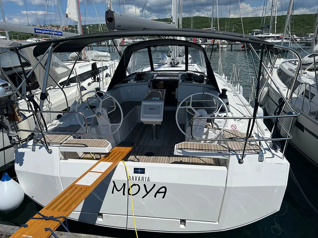 Exterior view of Moya, a Bavaria C38 sailboat at Split, Croatia