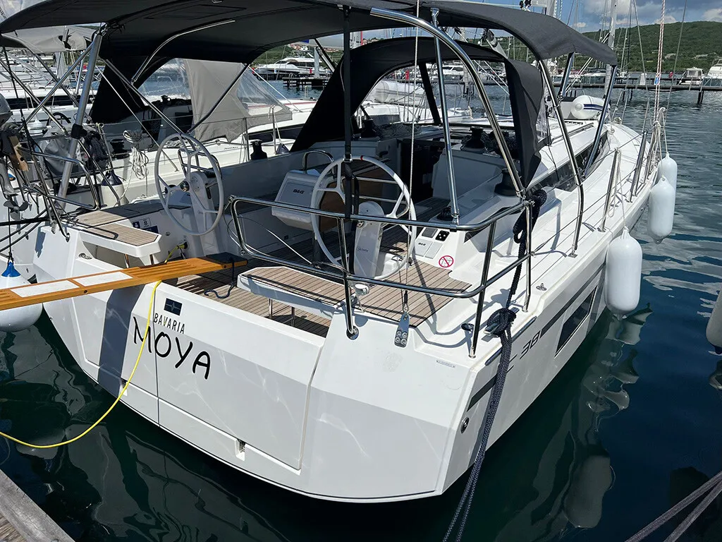 Exterior view of Moya, a Bavaria C38 sailboat at Split, Croatia
