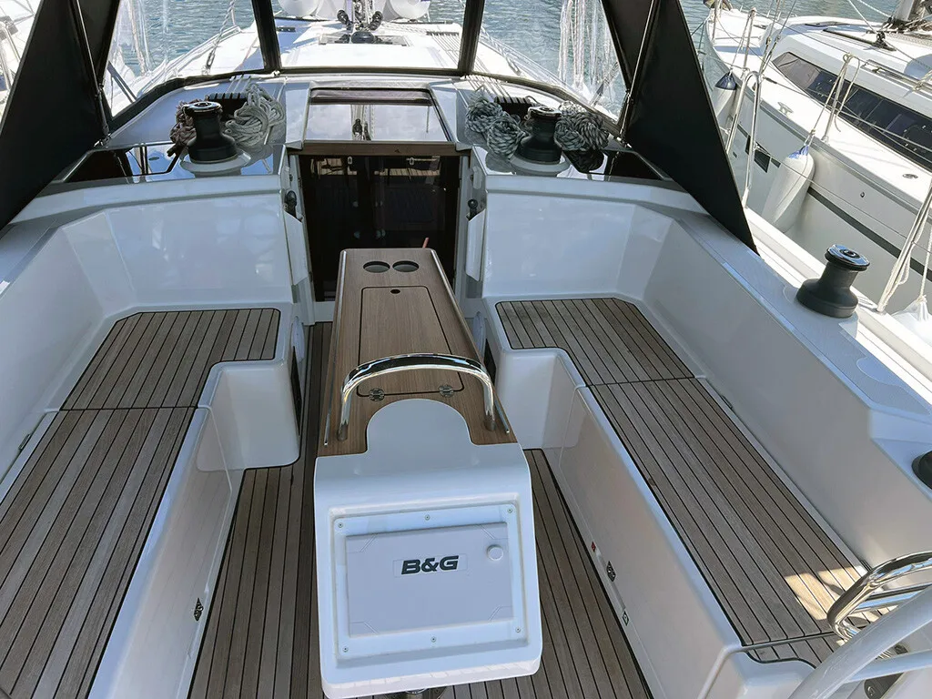 Cockpit of Moya, a Bavaria C38 sailboat at Split, Croatia