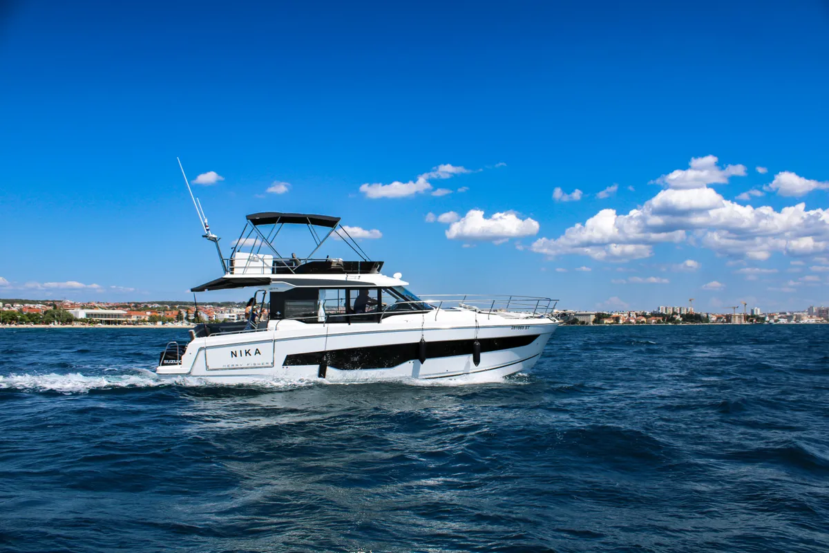 Exterior view of NIKA, a Jeanneau Merry Fisher 1295 FLY motorboat at Zadar, Croatia