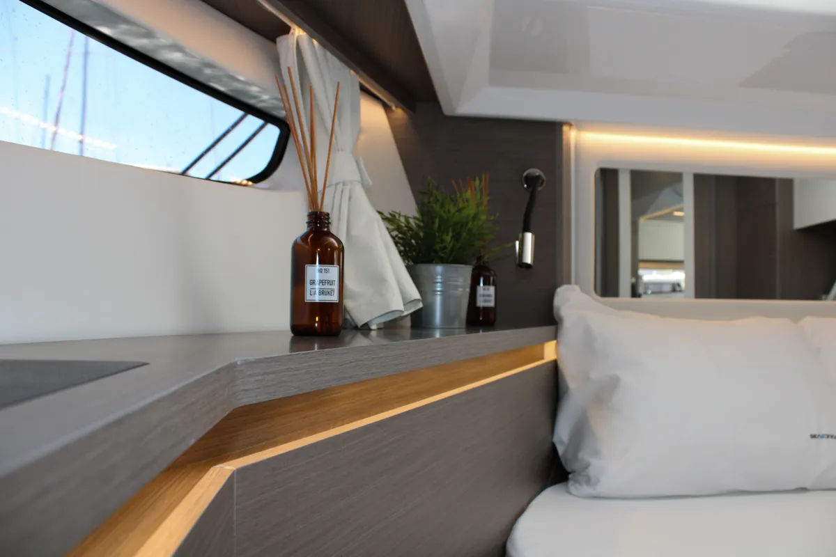 Cabin on NIKA, a Jeanneau Merry Fisher 1295 FLY motorboat at Zadar, Croatia