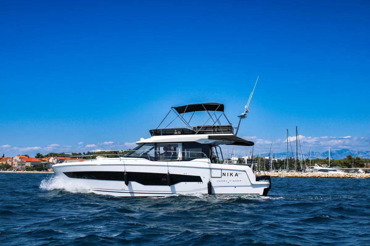 Exterior view of NIKA, a Jeanneau Merry Fisher 1295 FLY motorboat at Zadar, Croatia