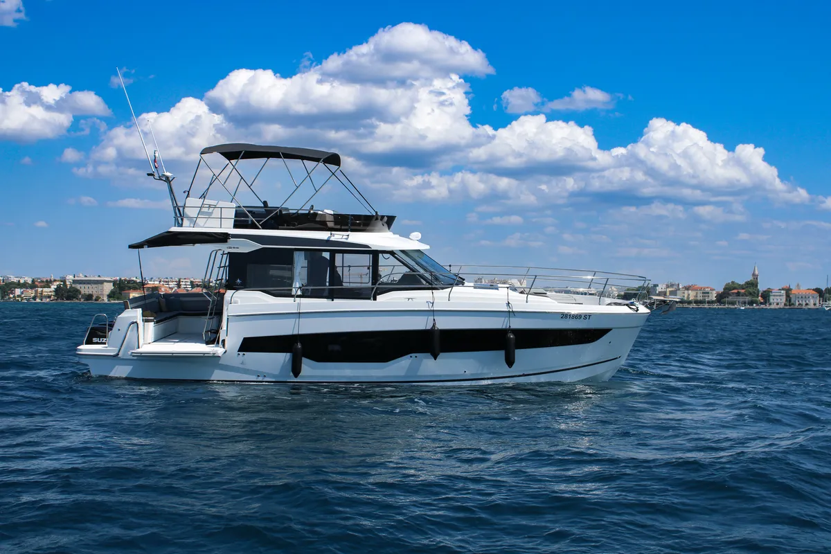 Exterior view of NIKA, a Jeanneau Merry Fisher 1295 FLY motorboat at Zadar, Croatia