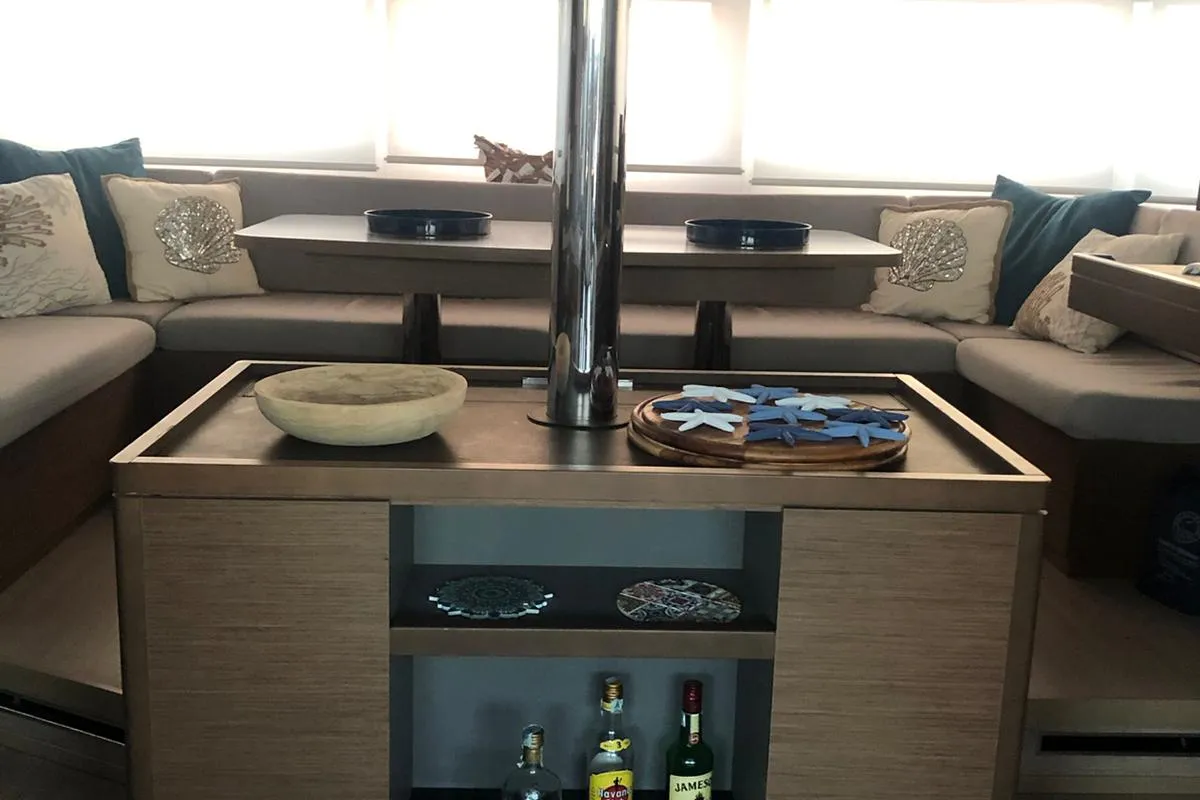 Salon of OHANA, a Lagoon 50 catamaran at Procida, Italy