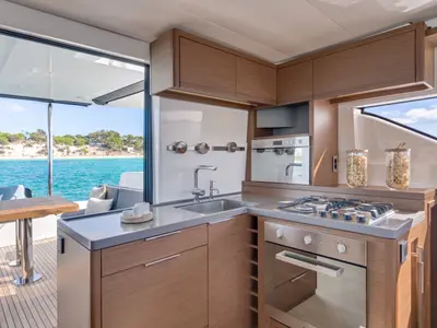 Galley of OHANA, a Lagoon 50 catamaran at Procida, Italy