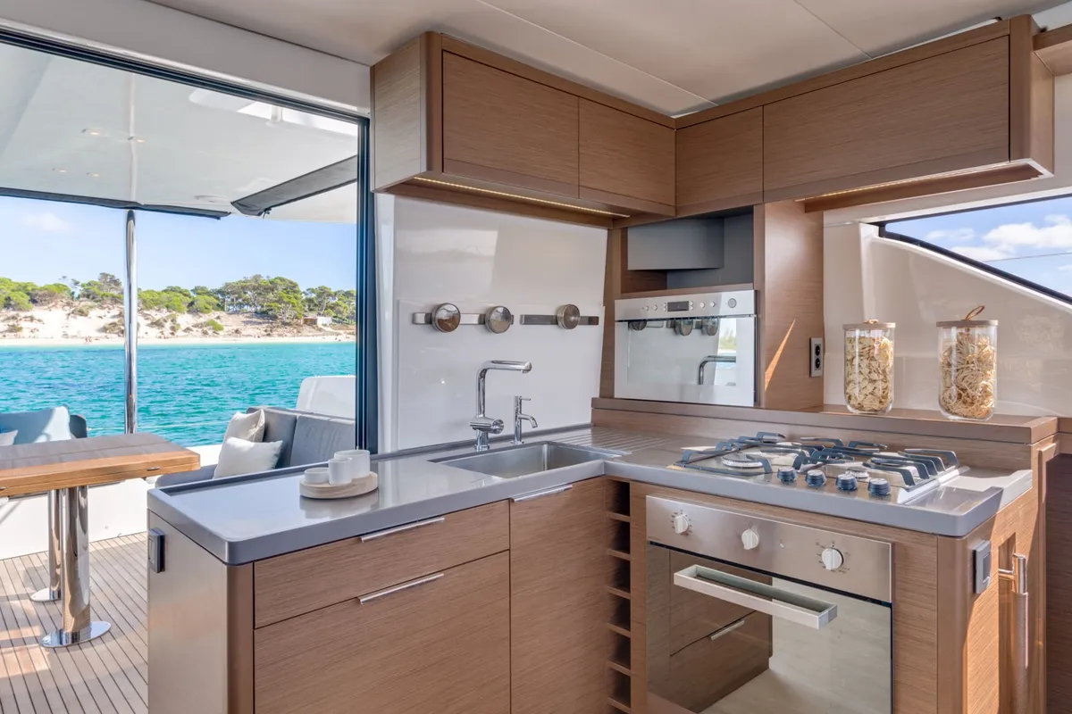 Galley of OHANA, a Lagoon 50 catamaran at Procida, Italy