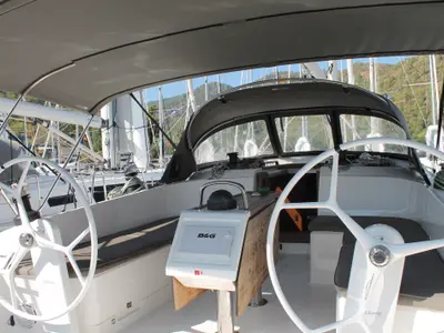 Cockpit of Coco, a Bavaria Cruiser 46 sailboat at Fethiye, Turkey