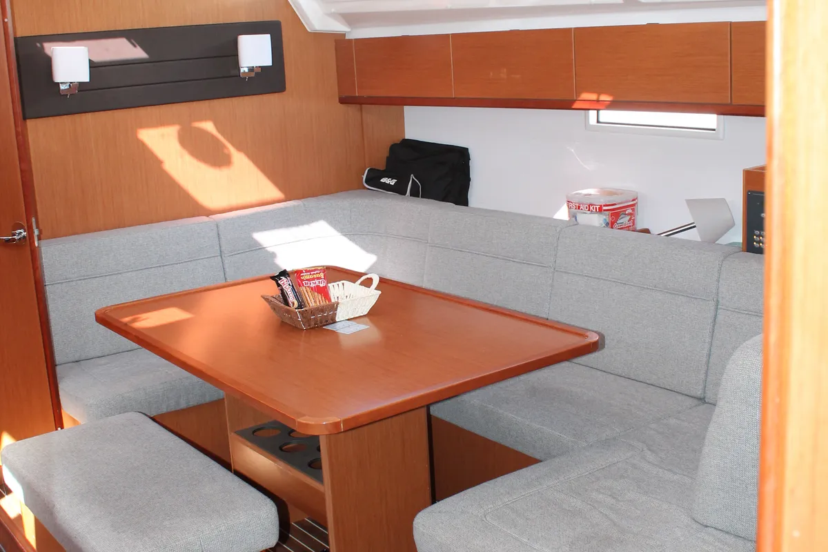 Salon of Coco, a Bavaria Cruiser 46 sailboat at Fethiye, Turkey