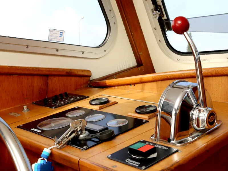 Cockpit of Australis, a Pedro 800 motorboat at Heukelum, Netherlands