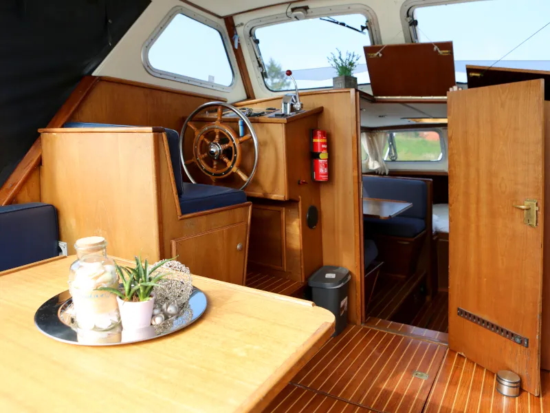 Cockpit of Australis, a Pedro 800 motorboat at Heukelum, Netherlands