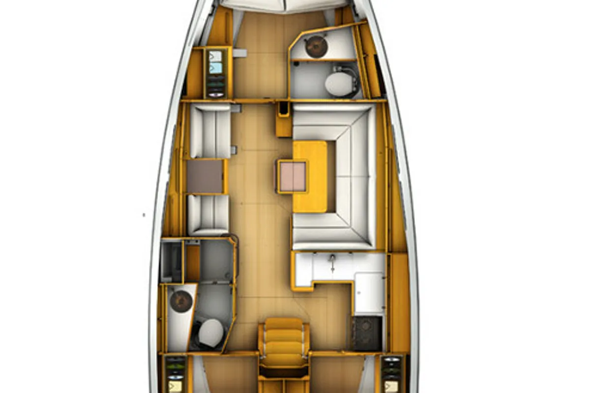 Floor plan of Oreia, a Jeanneau Sun Odyssey 409 sailboat at Kontokali, Greece