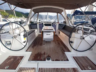 Cockpit of Hande, a Beneteau Oceanis 45 sailboat at Marmaris, Turkey